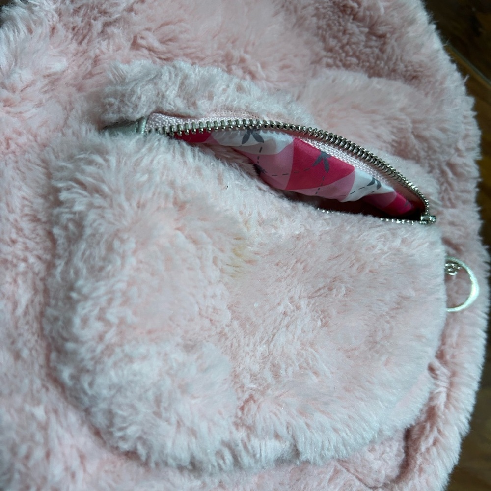 PLAYBOY Pink Furry Backpack Small, zip up, flaws, vintage Y2K - Picture 3 of 11